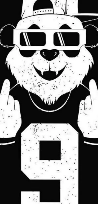 Cool panda graphic in black and white with sunglasses and number nine.