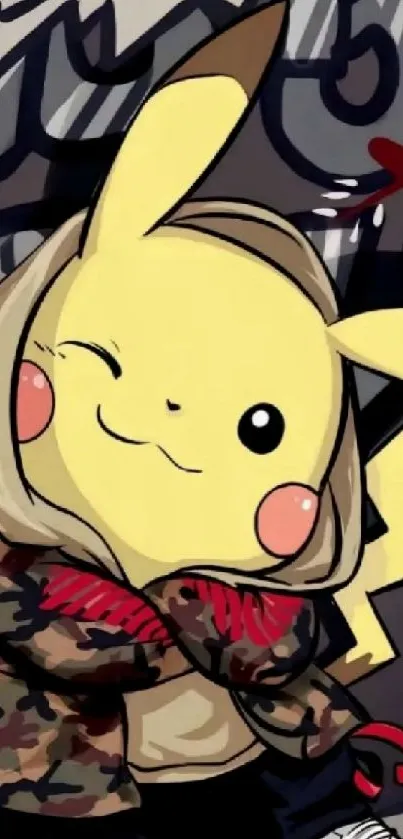 Pikachu in streetwear with graffiti background
