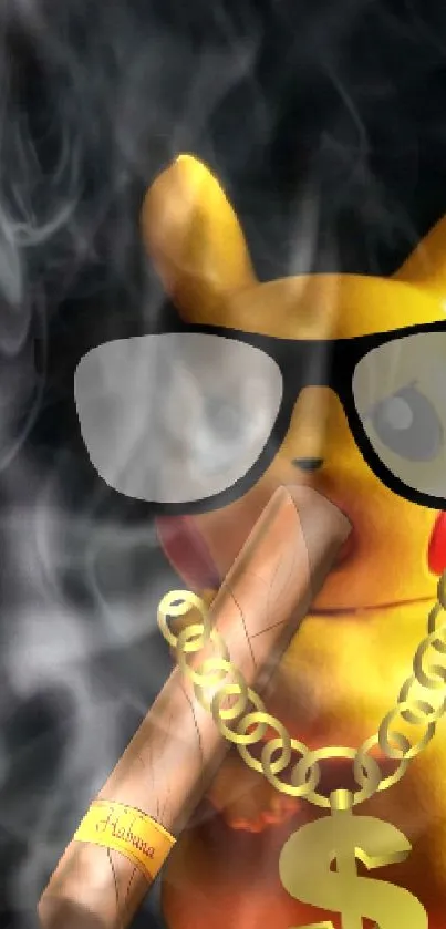 Pikachu wearing sunglasses and chain, with a dark stormy background.