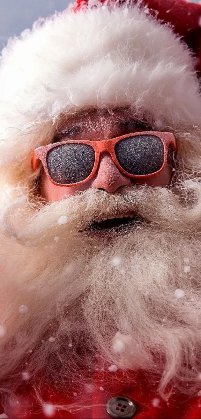 Cool Santa Claus with sunglasses and snow background.