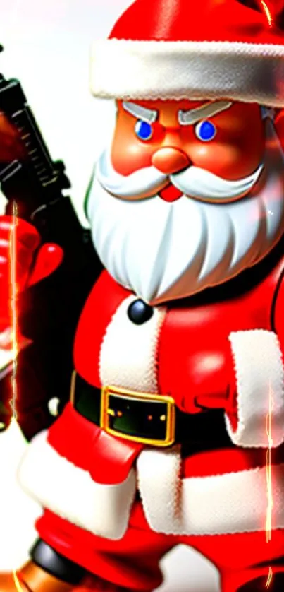 Cartoon Santa with gun and fire background wallpaper.