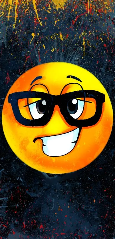 Nerdy emoji with glasses on colorful background.