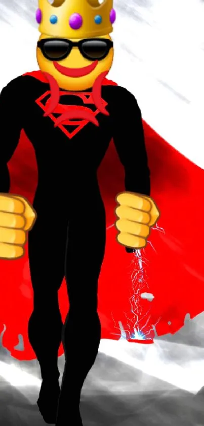 Smiley emoji superhero with red cape and crown wallpaper.