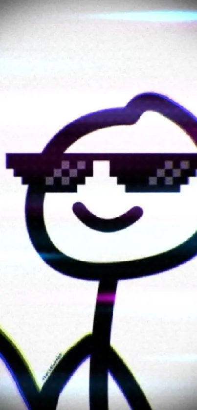 Stickman with pixelated sunglasses on a white background.