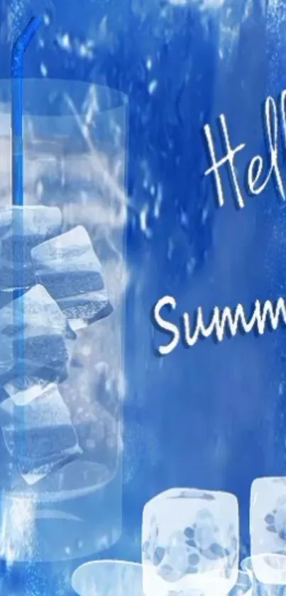 Refreshing summer wallpaper with ice cubes and blue background.