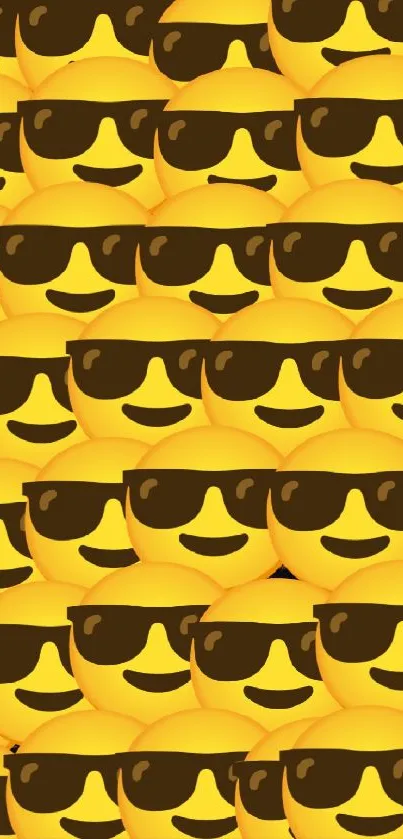 Bright yellow pattern of sunglasses emojis for a playful phone wallpaper.