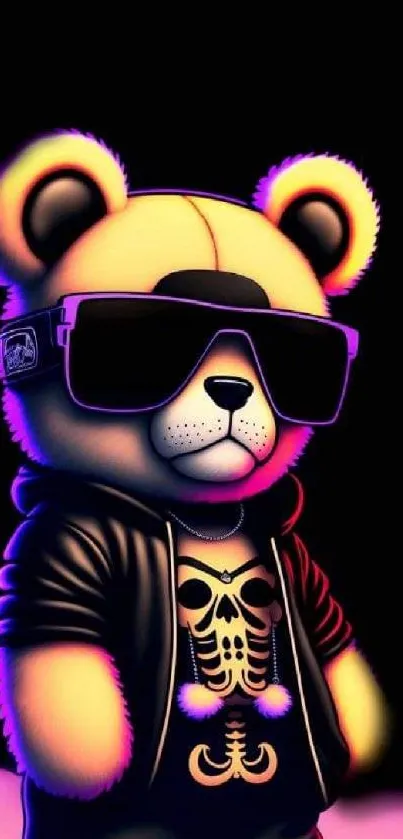 Trendy teddy bear in jacket and sunglasses, mobile wallpaper.