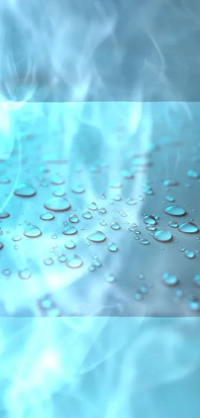 Blue water droplets with mist on a mobile wallpaper background.