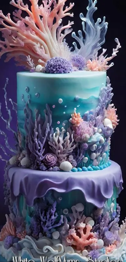 Elegant coral-themed cake design wallpaper with purple hues.