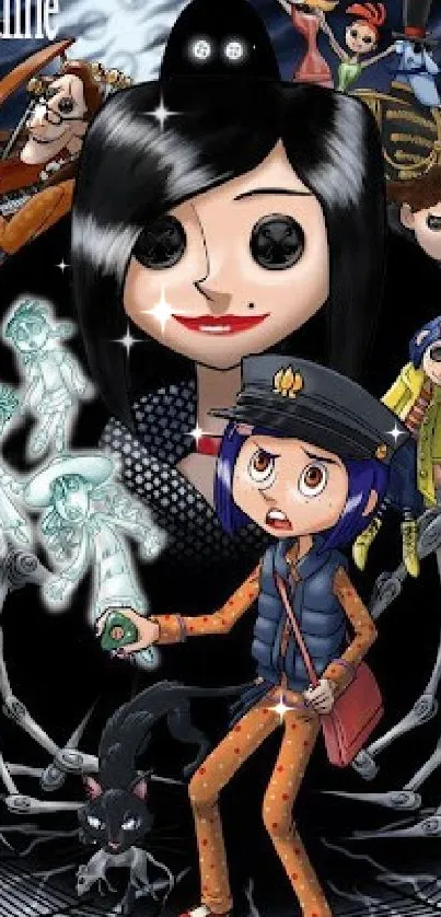 Coraline animated characters with dark fantasy theme.