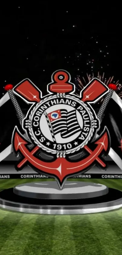 Corinthians emblem black background mobile wallpaper with vibrant red highlights.