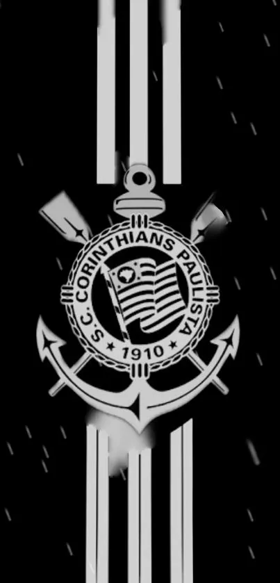 Corinthians emblem with black background and white stripes mobile wallpaper.