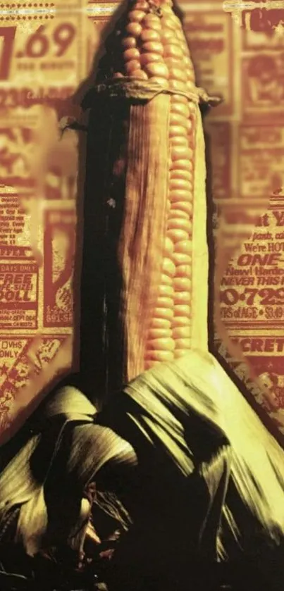 Surreal corn artwork with vintage background.