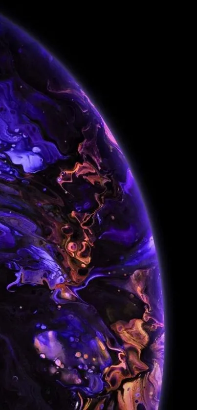 Cosmic abstract mobile wallpaper with vibrant purple tones and space theme.