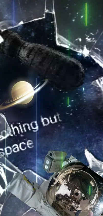 Astronaut and planet in a fractured cosmic space with text 'nothing but space'.