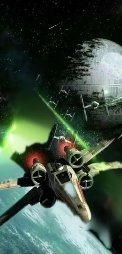 Epic space battle wallpaper with spaceships and cosmic scenes.