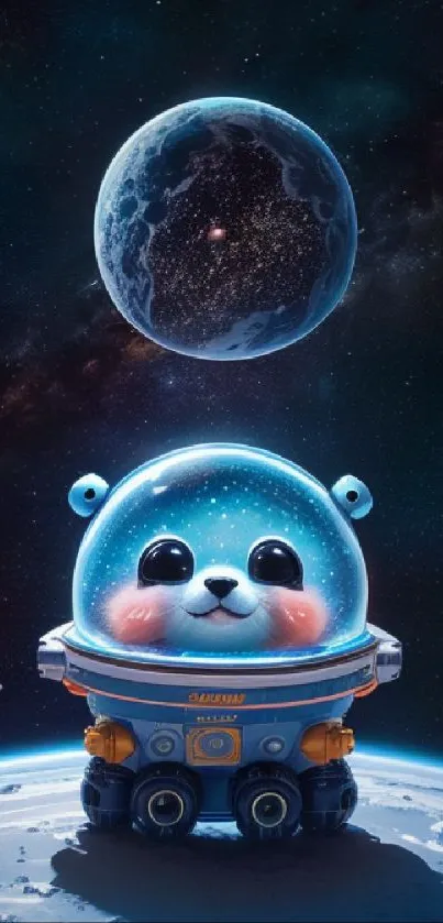 Cute cosmic bear floating in space.