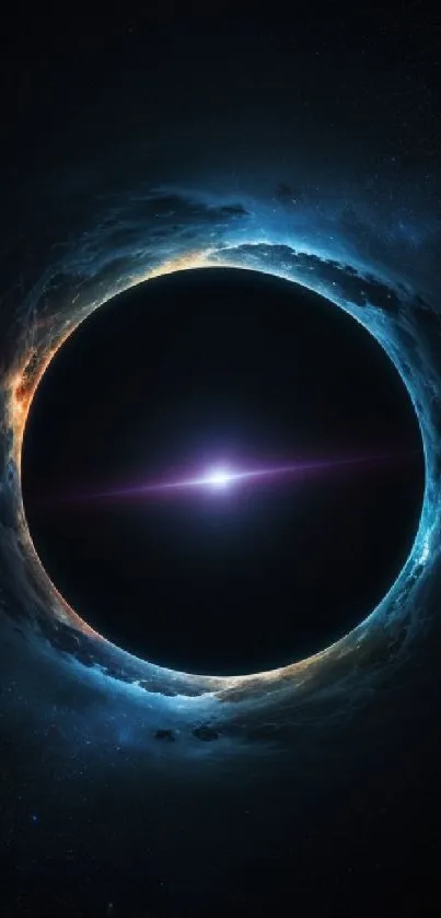 Stunning space wallpaper of a cosmic black hole and light flare.