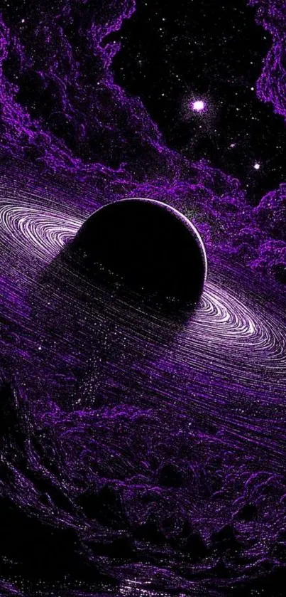 Cosmic black hole with purple hues in space.