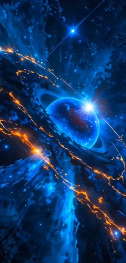 Stunning blue cosmic vortex with glowing accents.