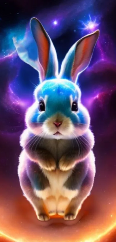 Cosmic bunny with vibrant colors in a fantasy space setting.