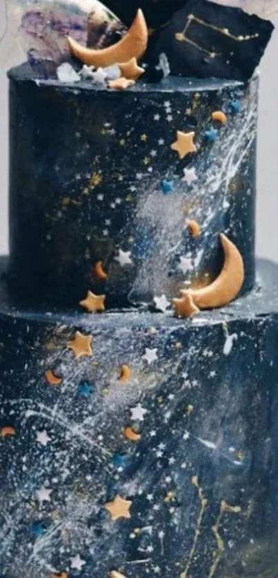 Celestial themed cake with stars and moons.