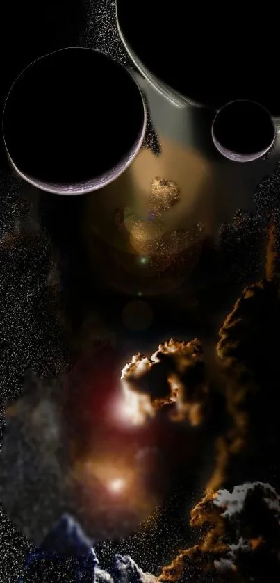 Celestial mobile wallpaper with planets and cosmic elements.