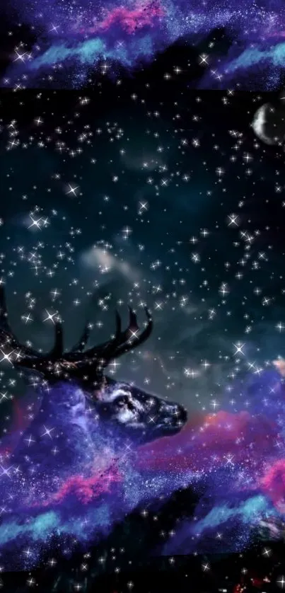 Mystical cosmic deer with a starry night sky background.