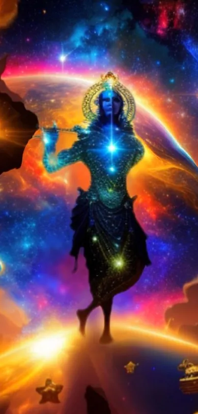 Cosmic deity fantasy art with vibrant colors and mystical ambiance.