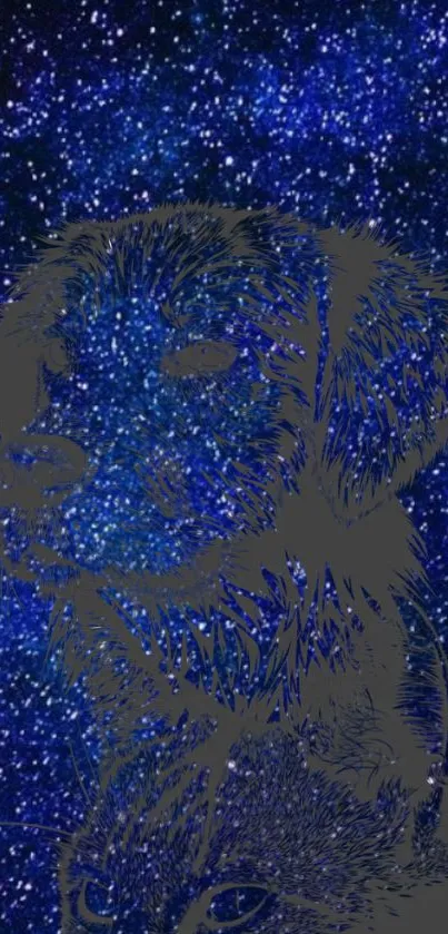 Cosmic night sky wallpaper with a creative dog silhouette made of stars.