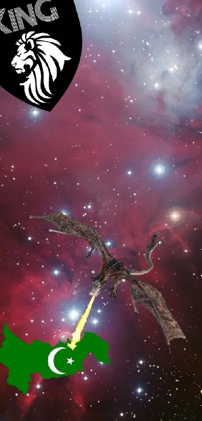 Dragon soaring through a nebula with vibrant cosmic background.