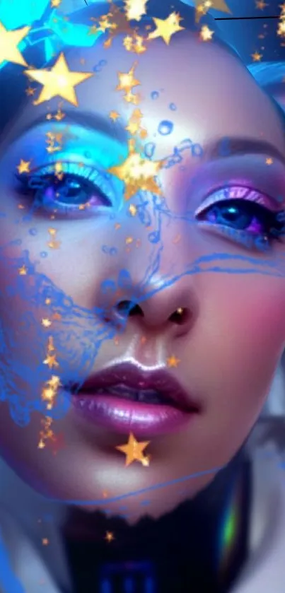 Surreal cosmic art wallpaper with vivid colors and starry theme.