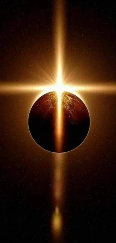 Mysterious cosmic eclipse wallpaper with glowing dark planet.