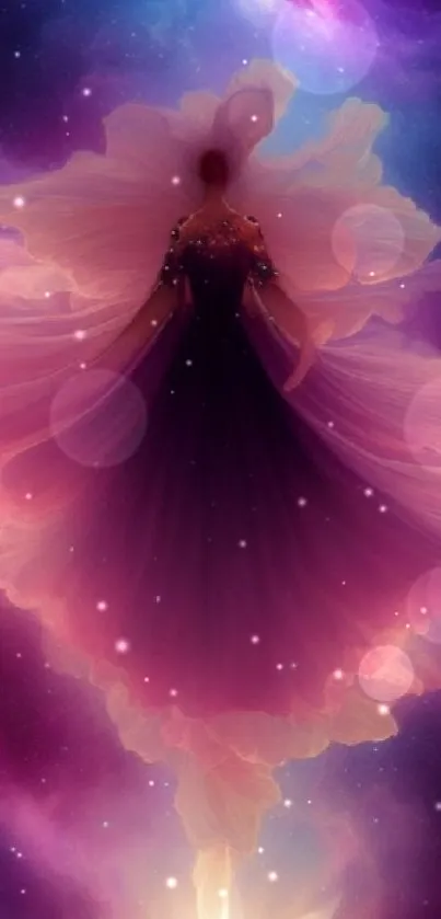 A cosmic figure in a purple nebula-inspired space environment.