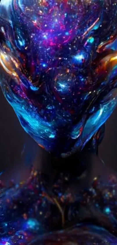 Abstract cosmic entity with dark blue hues and vibrant colors.