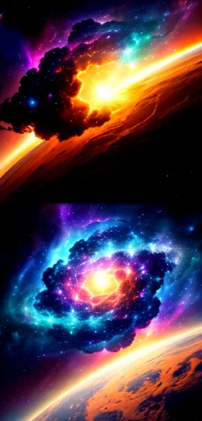 Striking cosmic explosion wallpaper for mobile phones.