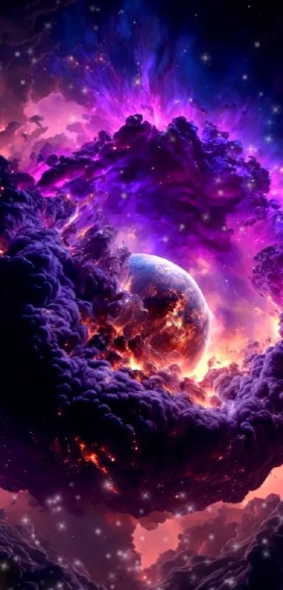 Vivid cosmic explosion wallpaper with a colorful space theme and deep purple hues.