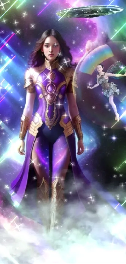 Cosmic female warrior in purple armor with stars.