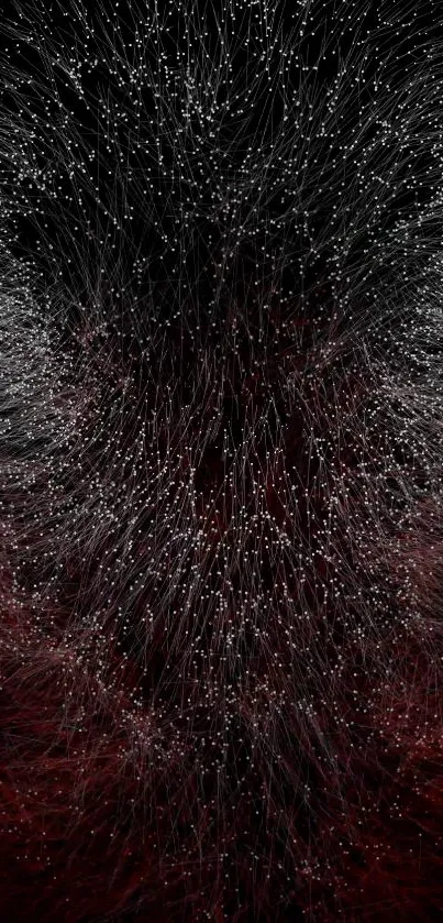 Ethereal abstract wallpaper with swirling black and red fibers.