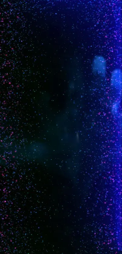 Colorful cosmic fingerprint with blue and pink hues on a digital wallpaper background.