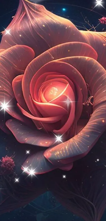 A digital rose shaped like a nebula on a dark space-themed background.