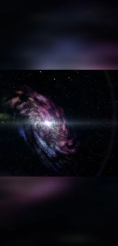 Stunning view of a cosmic galaxy with purple and black hues in space.