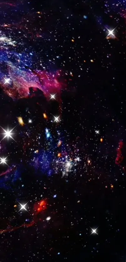 Colorful cosmic galaxy wallpaper with stars.