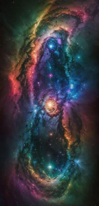 Vibrant cosmic galaxy wallpaper with colorful nebula and stars.