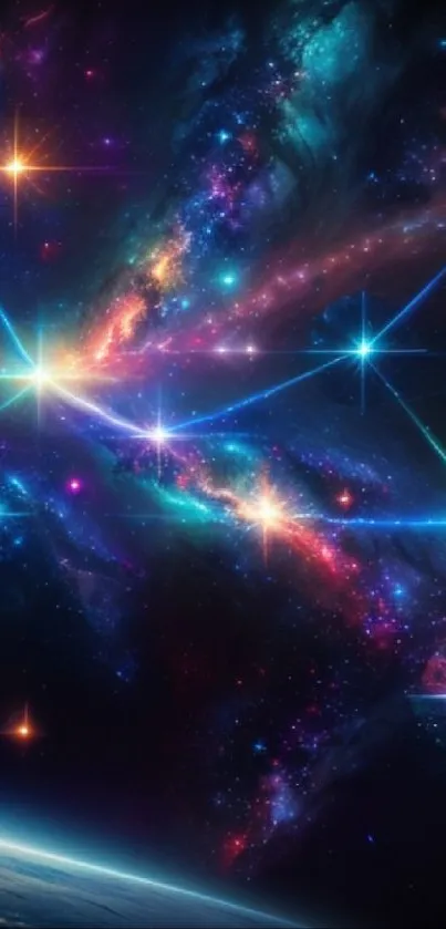 Colorful cosmic galaxy wallpaper with vibrant stars and nebulae.