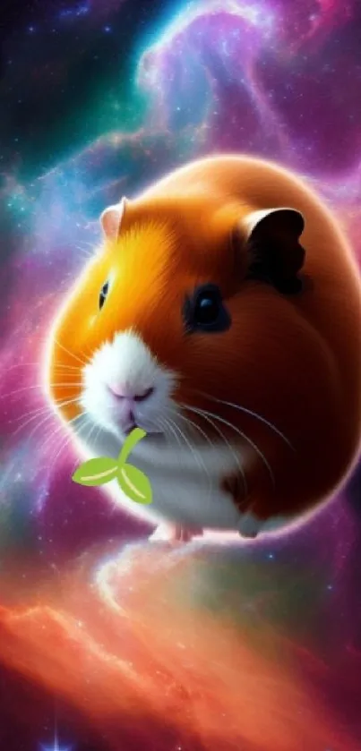 Cosmic guinea pig in galaxy background wallpaper.