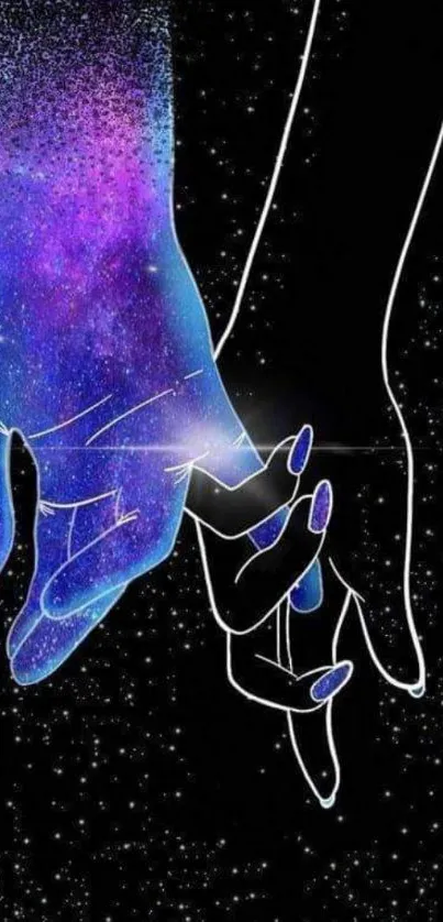 Galaxy hand holding art with starry background.