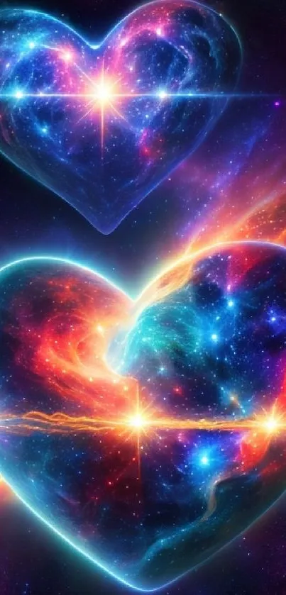 Vibrant cosmic heart galaxy wallpaper with stars.