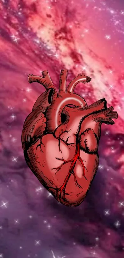 Illustration of a heart in a cosmic space background.