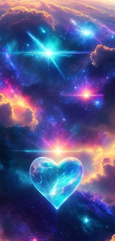 Heart in vibrant starry sky wallpaper art.